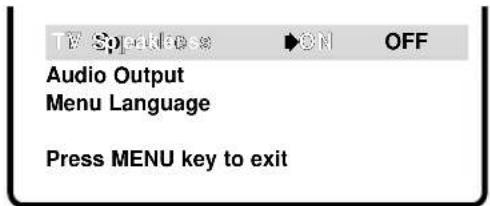 TV Spatios ON OFF Audio Output Menu Language Press MENU key to exit