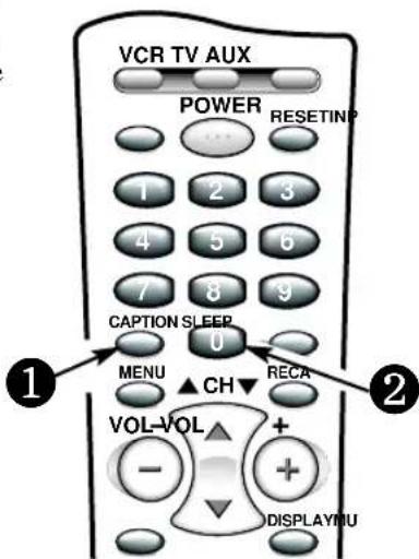 VCR TV AUX POWER RESETP 1 2 3 4 5 6 7 8 9 CAPTIONS LEEF 0 MENU ▲ CH ▼ RECA VOL-VOL ▲ + - + + DISPLAYIU