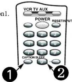VCR TV AUX POWER RESETINPUT 1 2 3 4 5 6 7 8 9 CAPTION SLEEP 0 ① ②