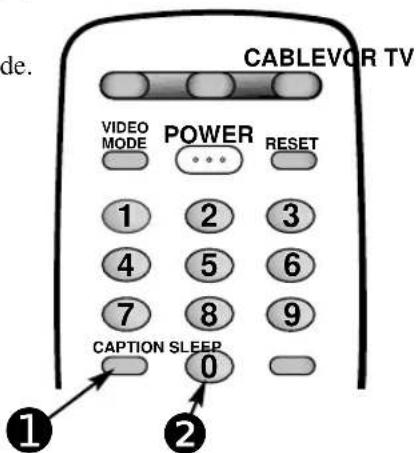CABLEVOR TV VIDEO MODE POWER RESET 1 2 3 4 5 6 7 8 9 CAPTION SLEEP 0 ① ②