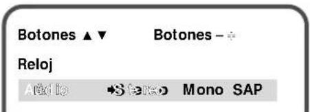 Botones ▲▼ Botones - Reloj Audio → Stereo Mono SAP