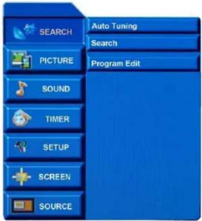 SEARCH PICTURE SOUND TIMER SETUP SCREEN SOURCE Auto Tuning Search Program Edit