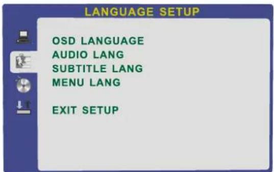 LANGUAGE SETUP OSD LANGUAGE AUDIO LANG SUBTITLE LANG MENU LANG EXIT SETUP