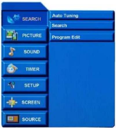 SEARCH PICTURE SOUND TIMER SETUP SCREEN SOURCE Auto Tuning Search Program Edit