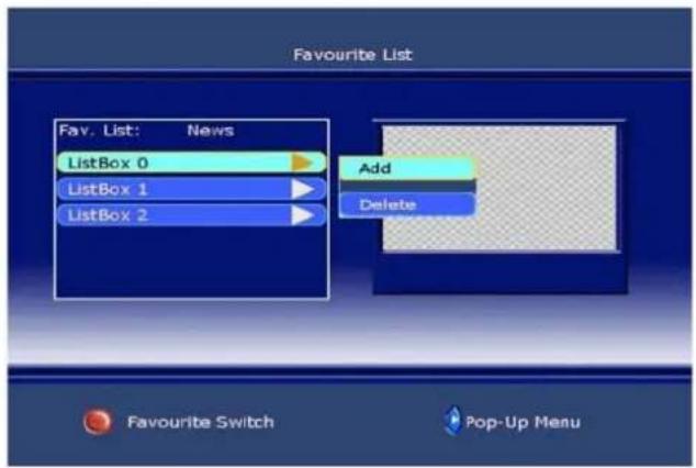 Favourite List Fav. List: News ListBox 0 ListBox 1 ListBox 2 Add Delete Favourite Switch Pop-Up Menu