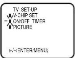TV SET-UP V-CHIP SET ON/OFF TIMER PICTURE (+/-ENTER/MENU)