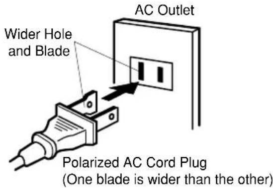 Wider Hole and Blade AC Outlet Polarized AC Cord Plug (One blade is wider than the other)