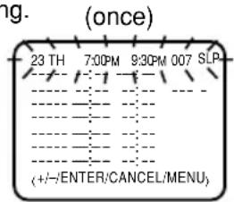 (once) 23 TH 7:0PM 9:30PM 007 SLP (+/-/ENTER/CANCEL/MENU)
