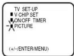 TV SET-UP ■ V-CHIP SET ■ ON/OFF TIMER ■ PICTURE (+/-/ENTER/MENU)