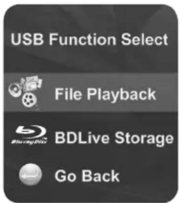 USB Function Select File Playback BDLive Storage Go Back