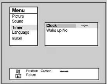 Menu Picture Sound Timer Language Install Clock Wake up No Position Cursor Return