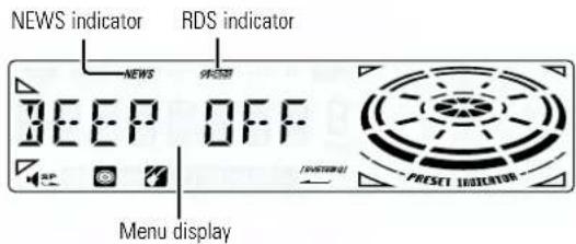 NEWS indicator RDS indicator NEWS 95555 KEEP OFF Menu display