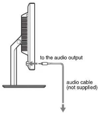 To the audio output. Audio cable (not supplied).