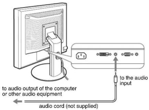 to audio output of the computer or other audio equipment to the audio input audio cord (not supplied)