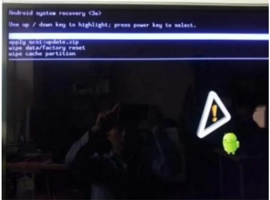 Android system recovery <3e> Use up / down key to highlight: press power key to select. apply ocsi:update.zip wipe data/factory reset wipe cache partition