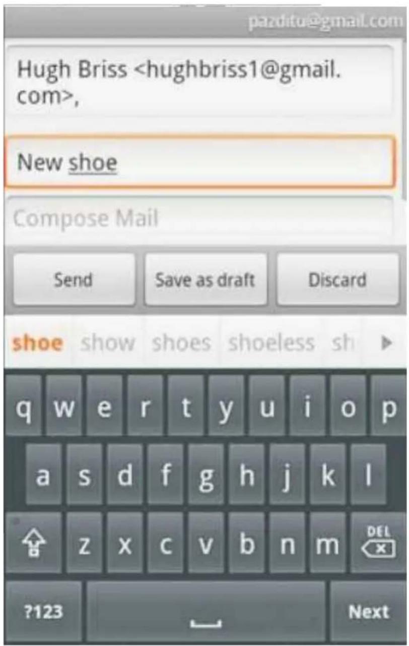 pazditu@gmail.com Hugh Briss , New shoe Compose Mail Send Save as draft Discard shoe show shoes shoeless sh q w e r t y u i o p a s d f g h j k l z x c v b n m ?123 Next