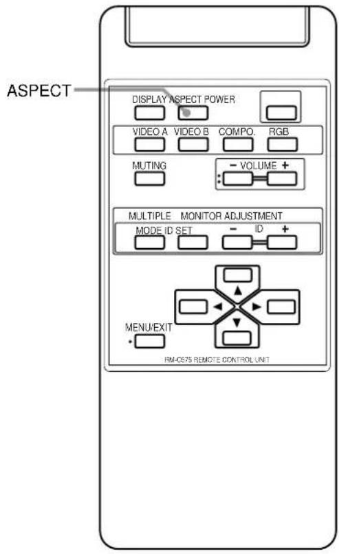 ASPECT DISPLAY ASPECT POWER VIDEO A VIDEO B COMPO RGB MUTING - VOLUME + MULTIPLE MONITOR ADJUSTMENT MODE ID SET - ID + MENU/EXIT - RM-0675 REMOTE CONTROL UNIT