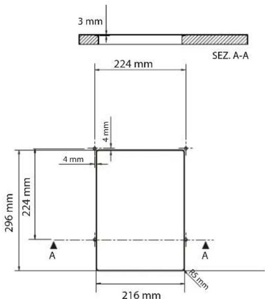 3 mm 224 mm SEZ. A-A 4 mm 4 mm 296 mm 224 mm A A 216 mm R5 mm