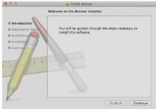 Install distroot Welcome to the distroot installer Introduction Destination Selection Installation Type Installation Summary You will be guided through the steps necessary to install this software. Go Back Continue