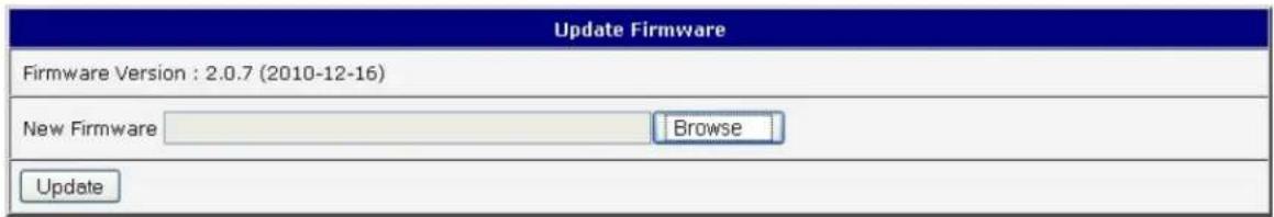 Update Firmware Firmware Version : 2.0.7 (2010-12-16) New Firmware Browse Update