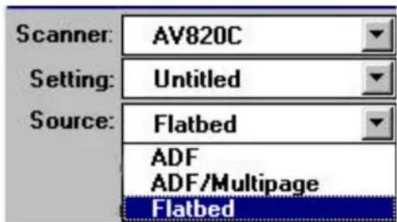 Scanner: AV820C Setting: Untitled Source: Flatbed ADF ADF/Multipage Flatbed