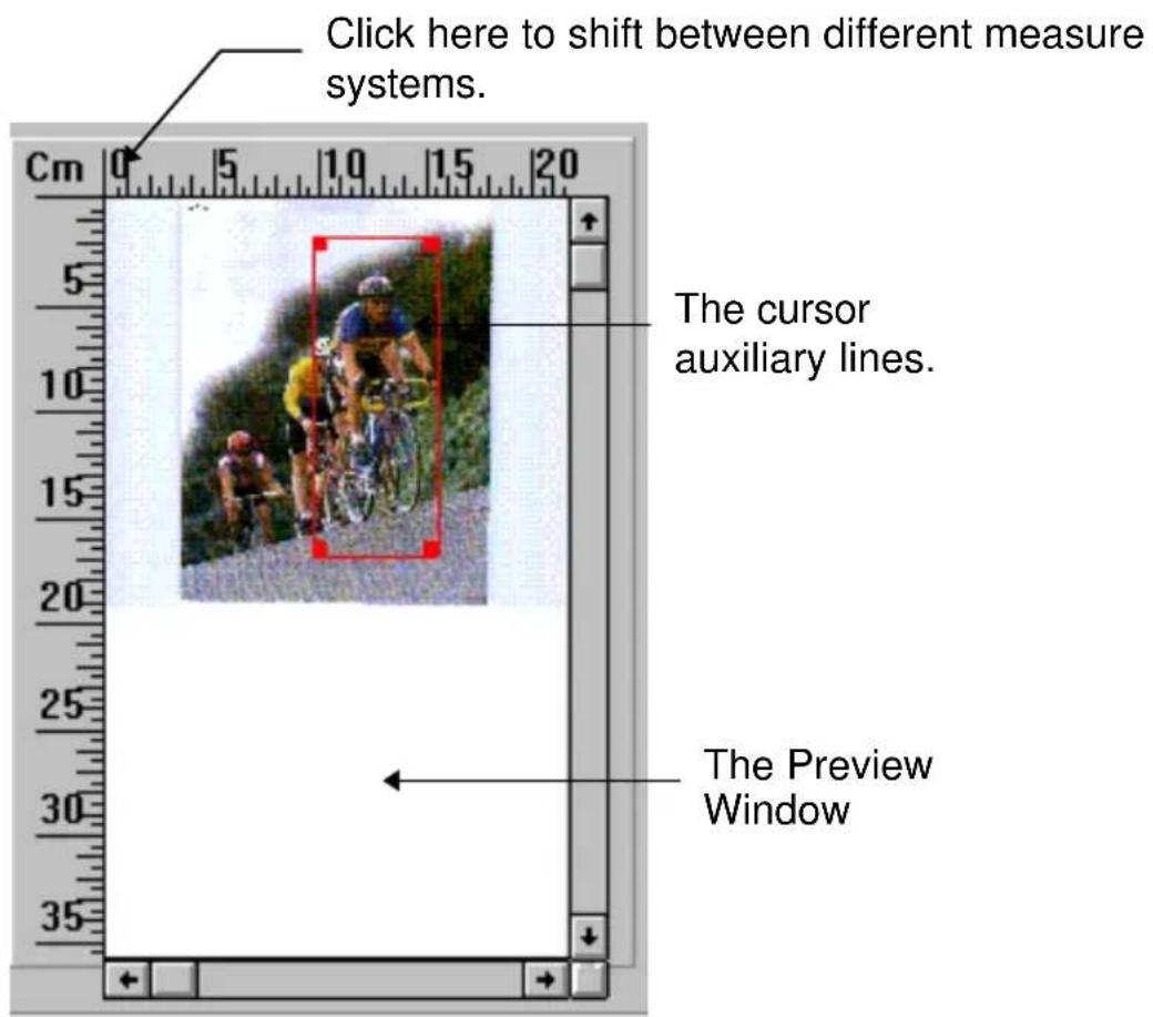 Click here to shift between different measure systems. The cursor auxiliary lines. The Preview Window