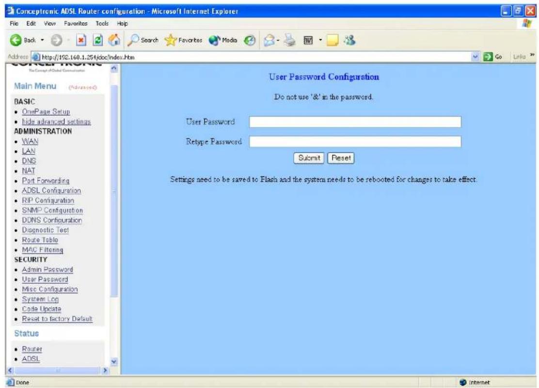 CONCEPTRONIC ADSLR4 - User Password Configuration - 1