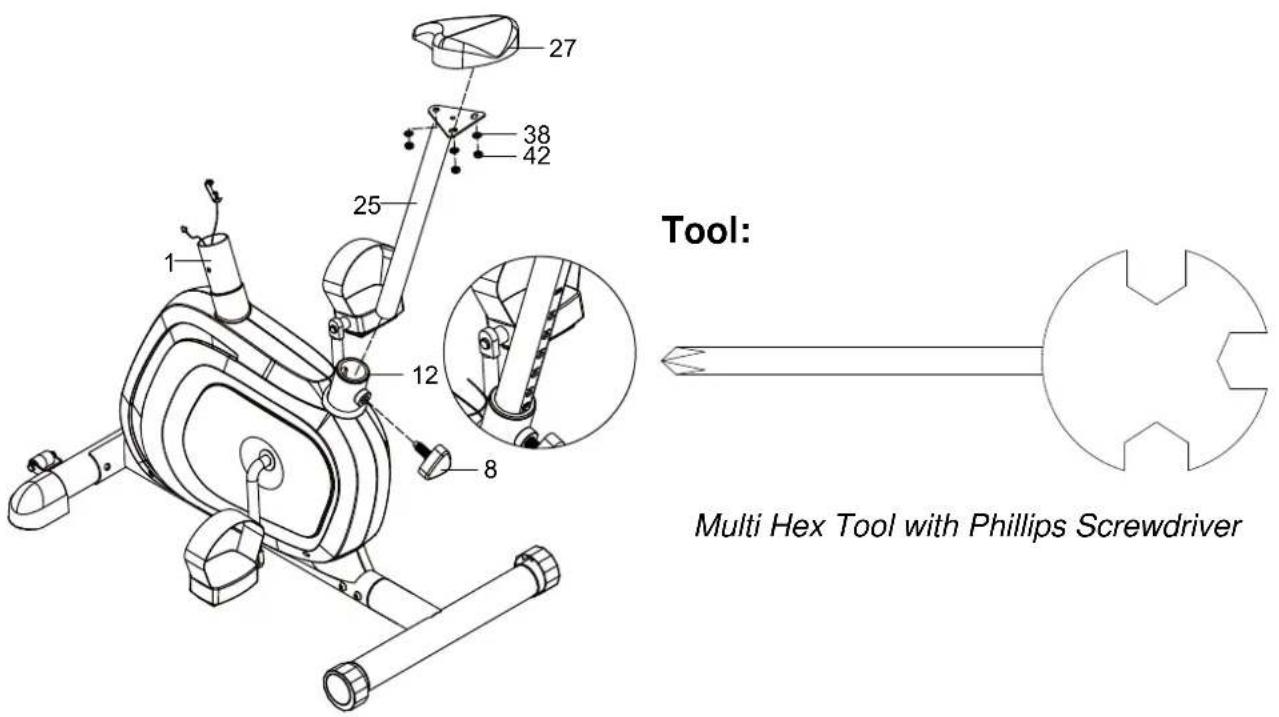 27 38 42 25 1 12 8 Tool: Multi Hex Tool with Phillips Screwdriver