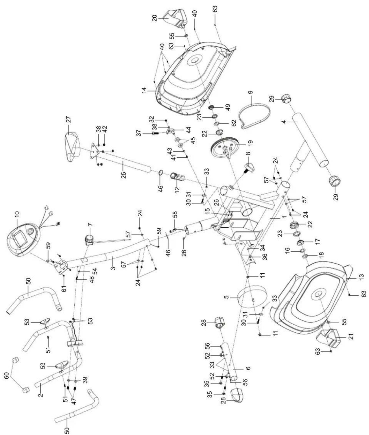 Technical diagram of a mechanical assembly with numbered components and labeled parts