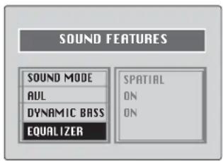 SOUND FEATURES SOUND MODE AUL DYNAMIC BASS EQUALIZER SPATIAL ON ON