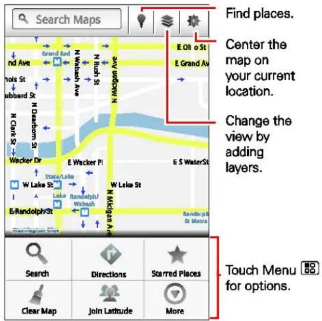 Search Maps Find places. Center the map on your current location. Change the view by adding layers. Touch Menu for options. Search Directions Starred Places Clear Map Join Latitude More