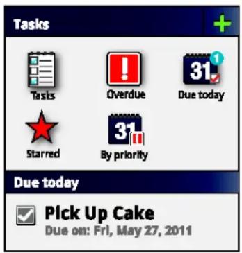 Tasks Tasks Overdue Due today Starred By priority Due today Pick Up Cake Due on: Fri, May 27, 2011