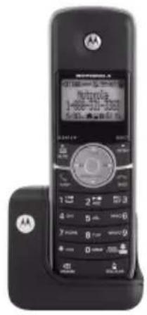 Black Motorola phone with visible keypad, display screen, and control buttons
