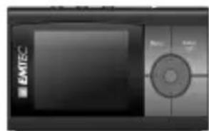 Close-up of a black EMTEC digital camera with control panel (no visible text or symbols on device body)