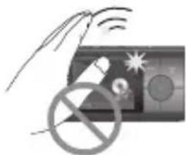 Warning symbol with a hand holding a device and a 'No' sign, indicating no protection or no warning.