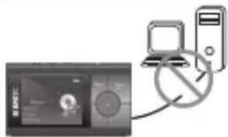 Diagram showing a device connected to a computer with a prohibition symbol, likely illustrating a security or monitoring system.