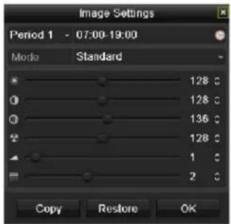 Image Settings Period 1 - 07:00-19:00 Mode Standard 128 °C 128 °C 136 °C 128 °C 1 °C 2 °C Copy Restore OK