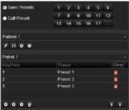 Save Presets Call Preset 1 2 3 4 5 6 7 8 9 10 11 12 13 14 15 16 17 ... Pattern 1 Patrol 1 KeyPoint Preset Clear 1 Preset 1 2 Preset 2 3 Preset 3