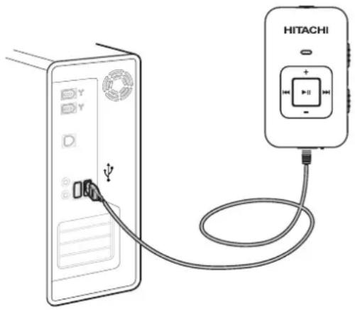 Diagram showing connection between a computer monitor and a HITACHI audio recording device via cable