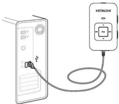 Diagram showing connection between a computer monitor and a HITACHI audio recording device via cable