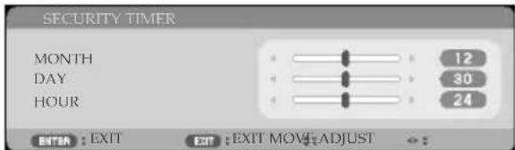 SECURITY TIMER MONTH 12 DAY 30 HOUR 24 ENTER : EXIT EXIT : EXIT MOVE ADJUST