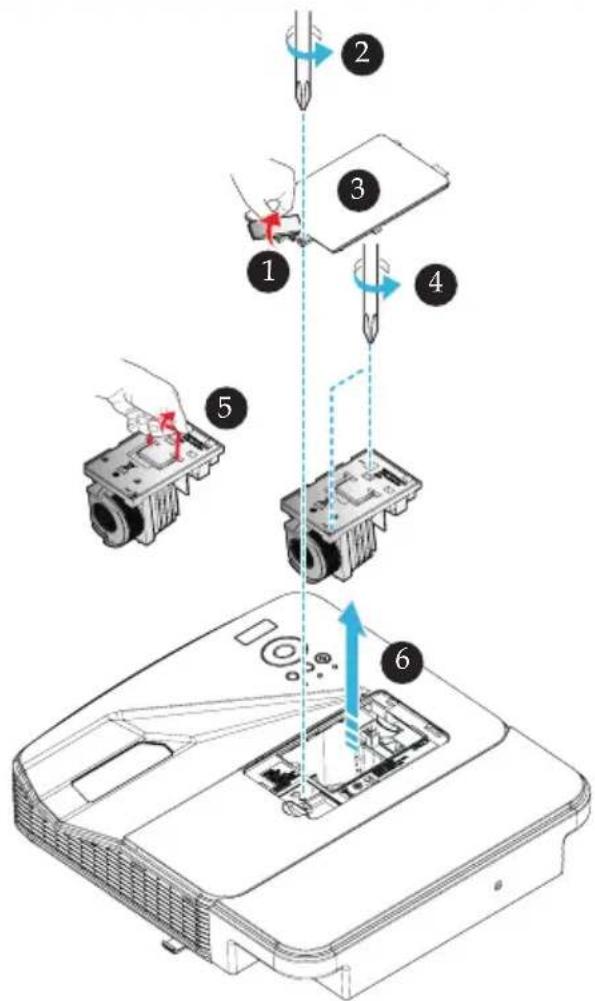 Diagram illustrating a mechanical assembly process with numbered steps and component placement, showing tool positioning and assembly steps.