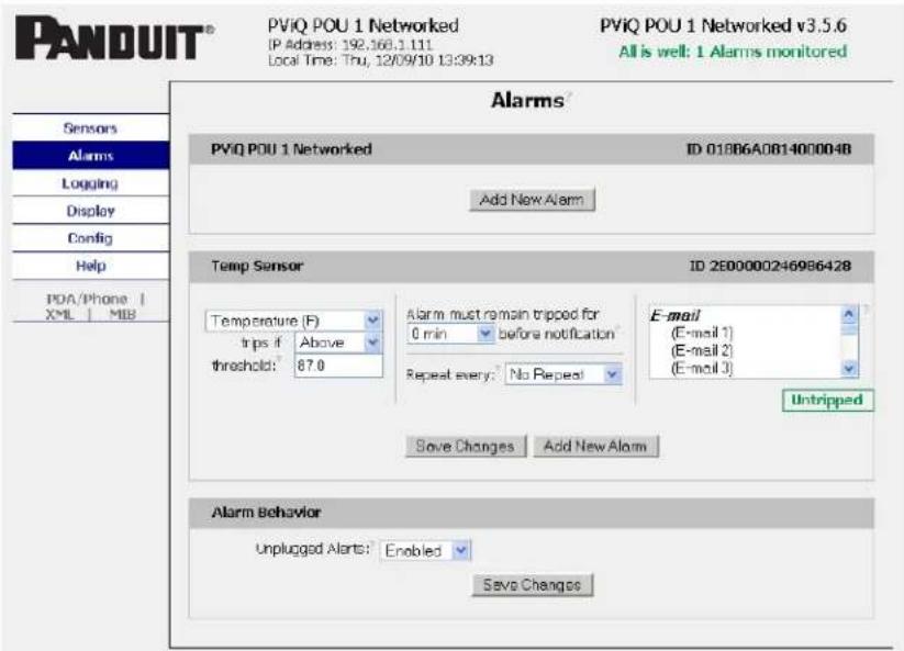 Panduit QN1B1L2BN0861 - Alarms Page - 1