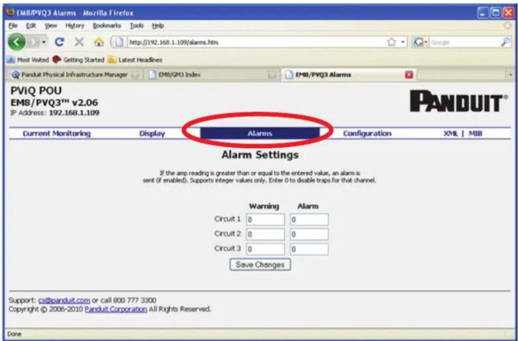Panduit QZ1D2P3BN24Z1 - Alarms tab - 1