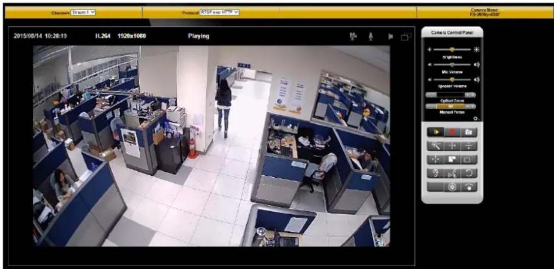 Channels Stream 2015/08/14 10:28:19 H.264 1920x1080 Playing Camera Mask: FD-2000e-434E Camera Control Panel Brightness Mix Volume Speaker Volume Optical Force Maxial Force