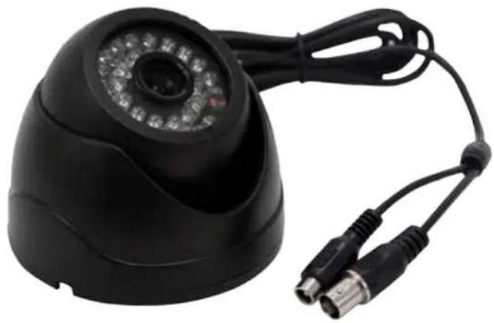 Black security camera with dual cables and a sensor array (no visible text or symbols)