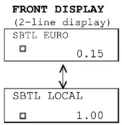 FRONT DISPLAY (2-line display) SBTL EURO □ 0.15 SBTL LOCAL □ 1.00