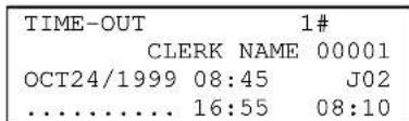 TIME-OUT 1# CLERK NAME 00001 OCT24/1999 08:45 J02 ..... 16:55 08:10
