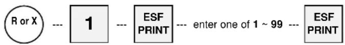 R or X --- 1 --- ESF PRINT --- enter one of 1 ~ 99 --- ESF PRINT