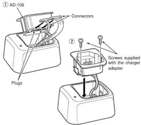 ① AD-106 Connectors Plugs ② Screws supplied with the charger adapter